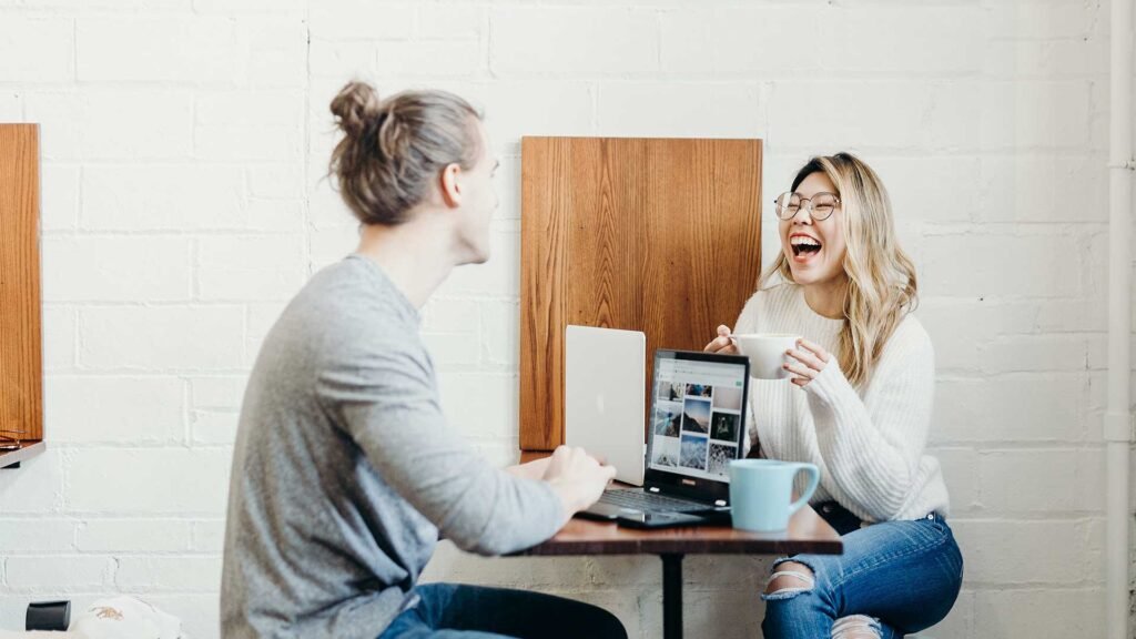 Professionals discussing digital marketing strategy in an office